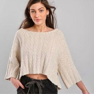 Free People Cropped Good Day Sweater Cream Beige Size S